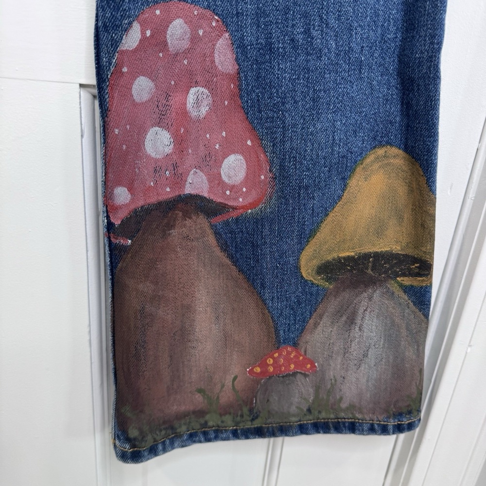 Vintage Delia's Y2K Flare Jeans 7/8 Hand Painted Mushroom Fairycore Cottagecore - Picture 8 of 10